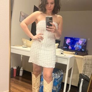 White Mini Popcorn Dress